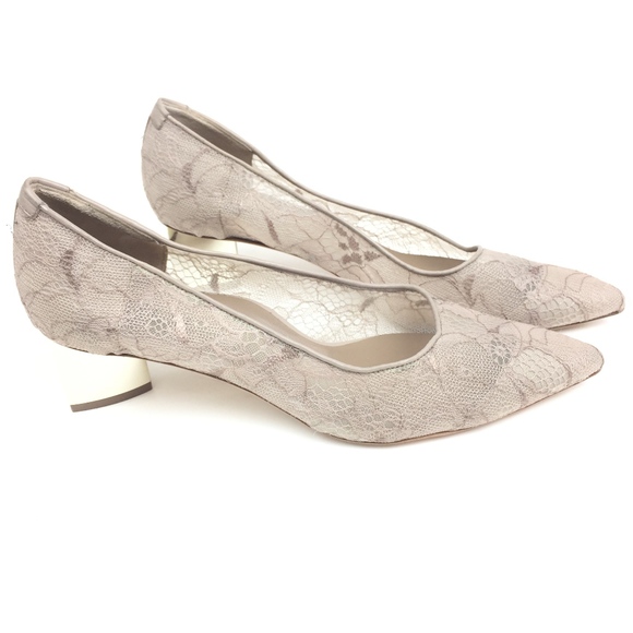 Champagne Shoes - Anyi Lu The Gemma Champagne Lace Heels